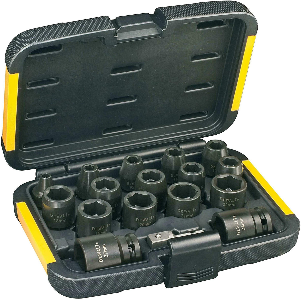 Dewalt accessoires doppenset 17-delig (6,8,10,11,12,13,14,16,17,18,19,20,21,22,24,27mm 1 4 naar 1 2 adapter) - dt7506-qz