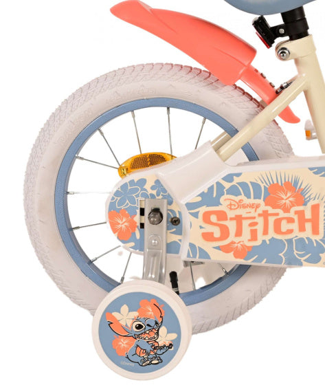 Disney Stitch Children's Bicycle - Girls - 14 Inch - Cream Coral Blue