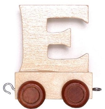 Bongers toy wooden letter E with wheels 6 cm high