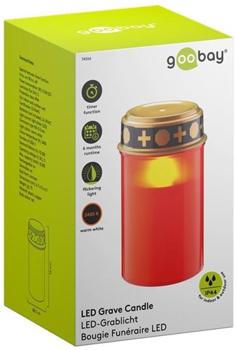 Solas sochraide Enzo LED | 12cm le lasc ama | dearg (gan ceallraí 2xc san áireamh) | solas cuimhneacháin | solas uaigh | solas caoineadh - 5099410