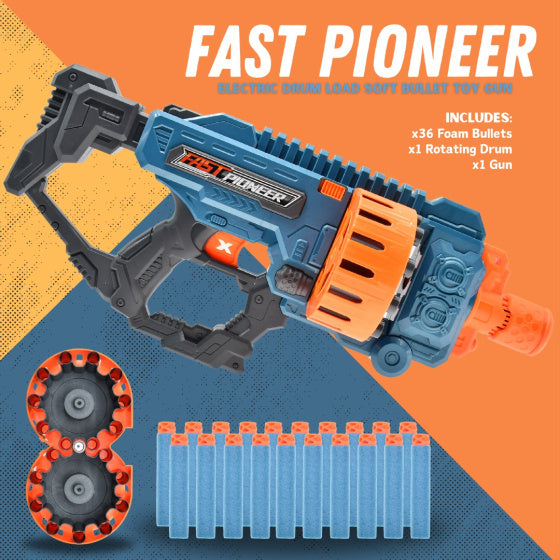 Fast pioneer toy gun with rotating warehouse 36 bullets