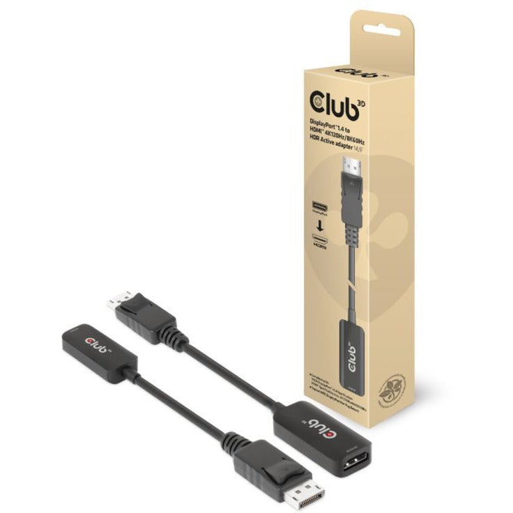 Club 3D DisplayPort 1.4 > HDMI HDR Active Adapter (Black, 0.1 meter, 4K 120Hz, 8K 60Hz)