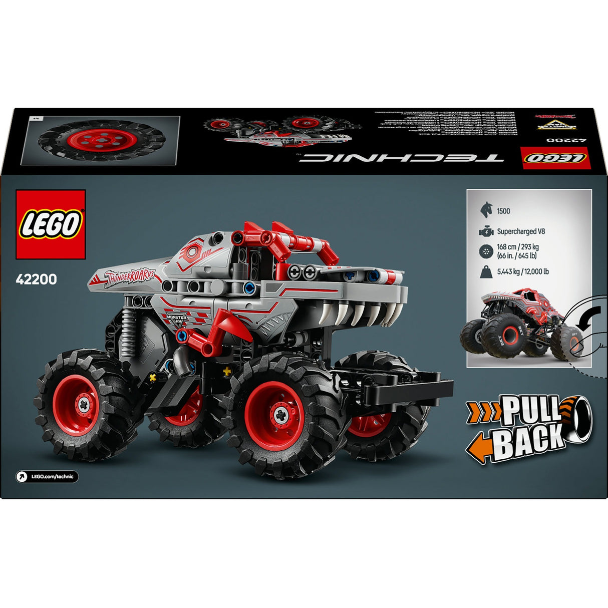 Lego Technic 42200 Monster Jam Thunderroarus Tirar hacia atrás