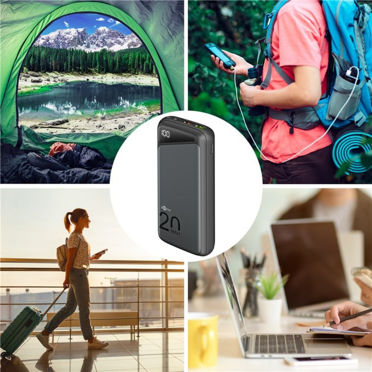 Goobay Quick Charge Power Bank 20,000 mAh - 74 Wh (Black, USB-C PD, QC 3.0)