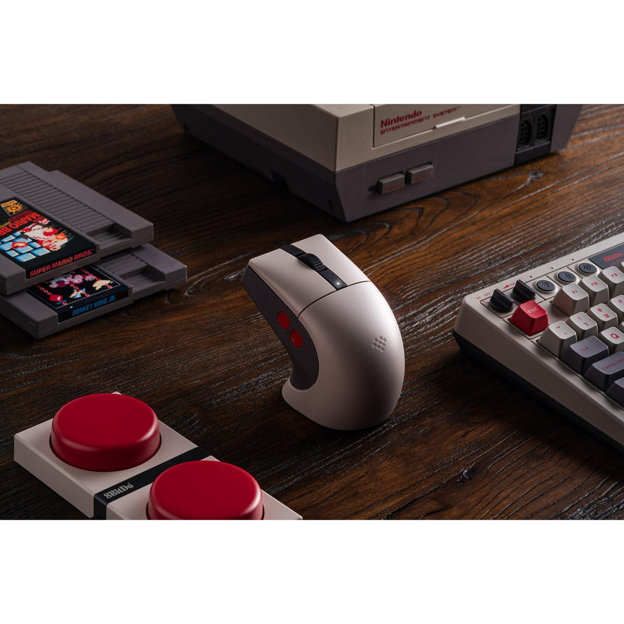 8bitdo retro r8 mouse - n edition (grey red, 50 - 26000 dpi, bluetooth usb-c 2.4 ghz)