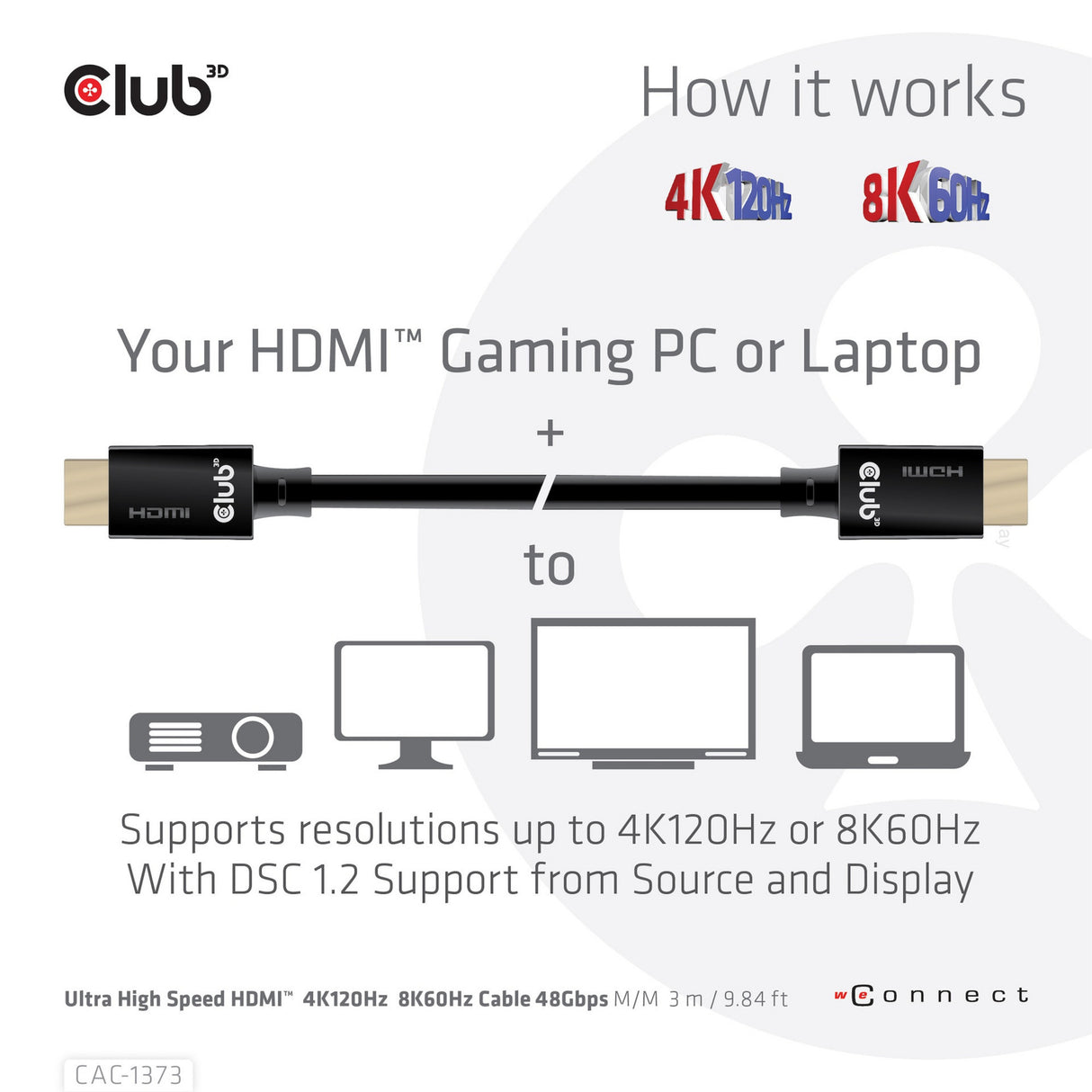 Club 3D Ultra High Speed HDMI cable (black, 3 meters, 4K 120Hz, 8K 60Hz, 48Gbps)