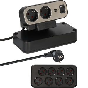Brennenstuhl estilo duplex stekkerdoos met schakelaar stekkerdoos (zwart zilver, 1x usb c, 1x usb a)
