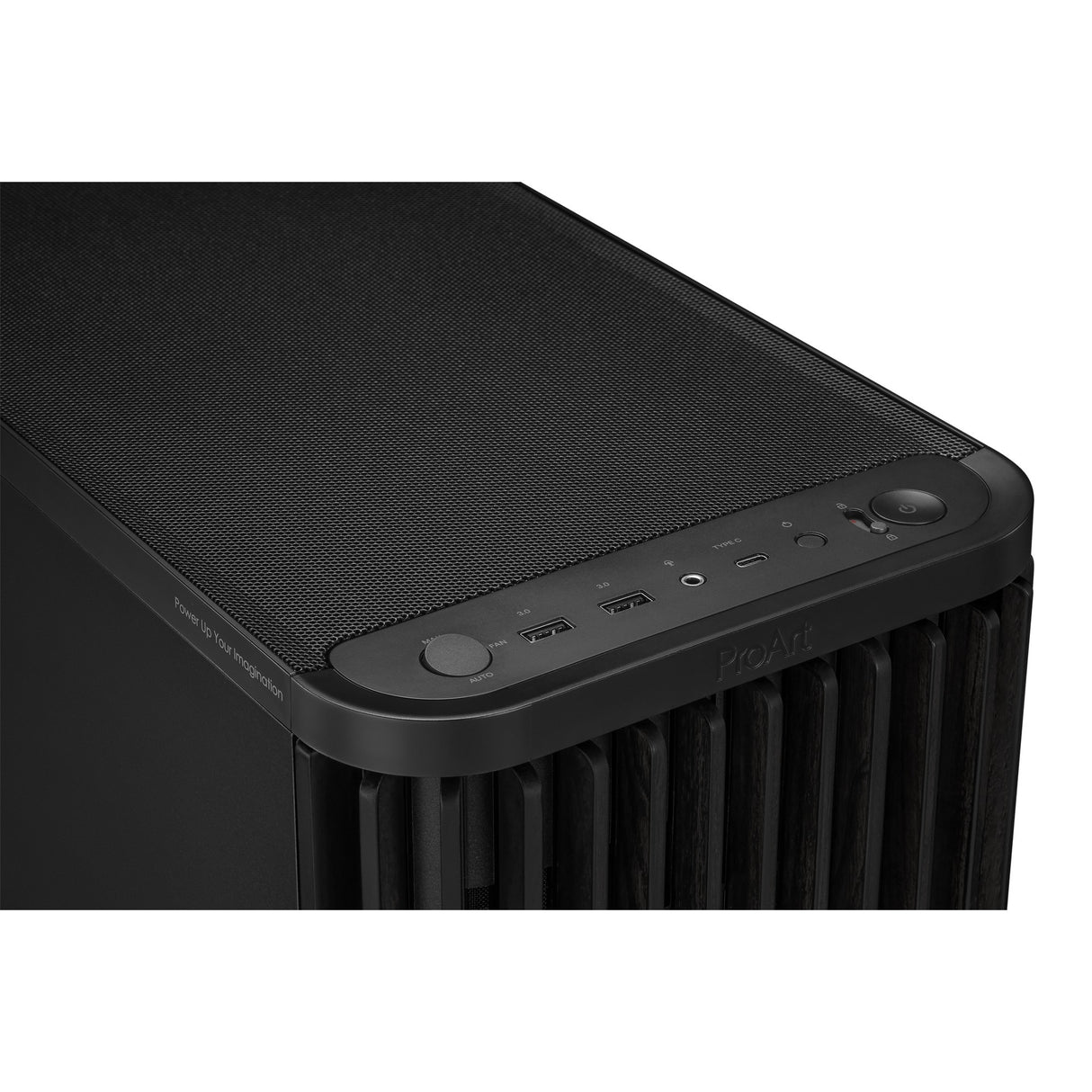 Asus proart pa401 wood edition - metal panel midi tower behuizing (zwart | 2x usb-a | 1x usb-c)