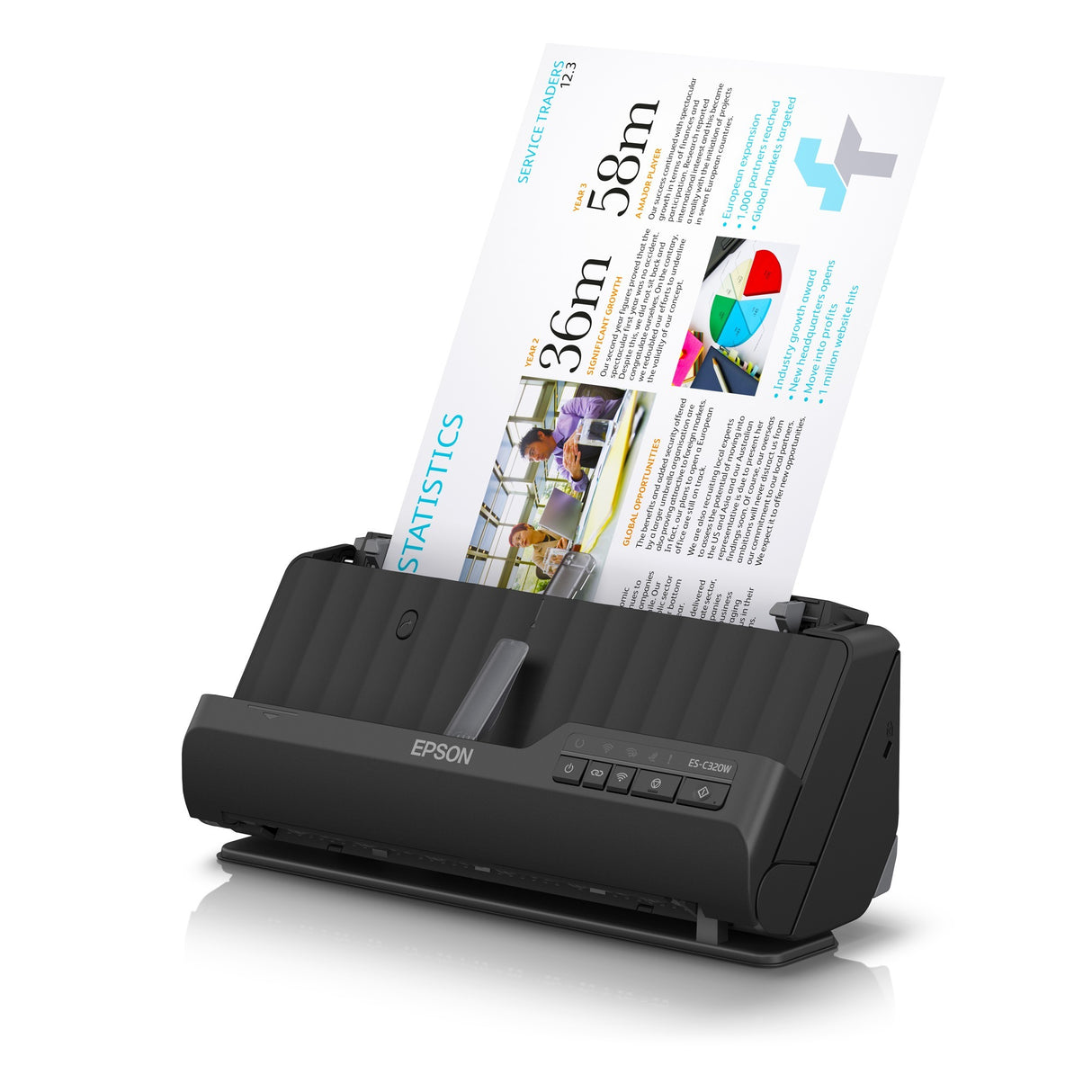 Epson ES-C320W Compact A4 Document Scanner with Wi-Fi Connectivity and U-Turn Path (Black, A4, A5, A6, B5)