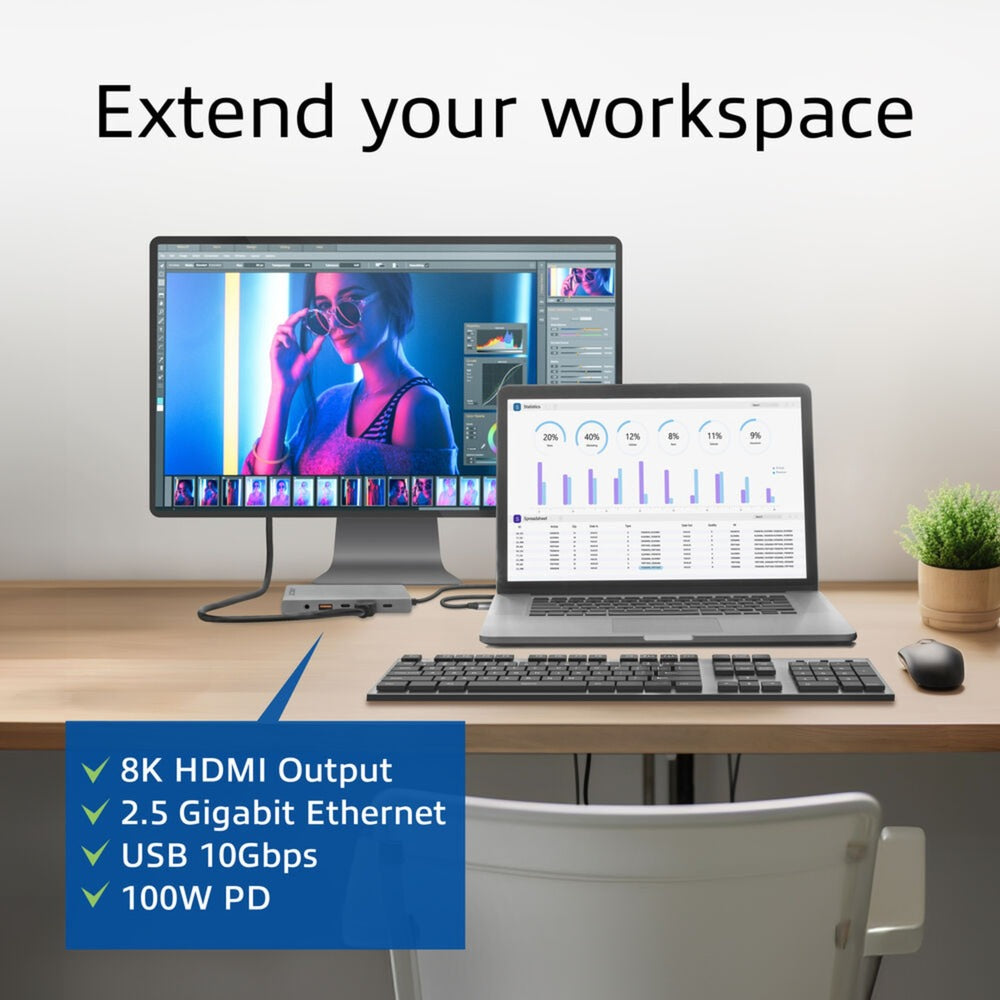 Act connectivity USB-C 4K 8K 60Hz docking station (grey)