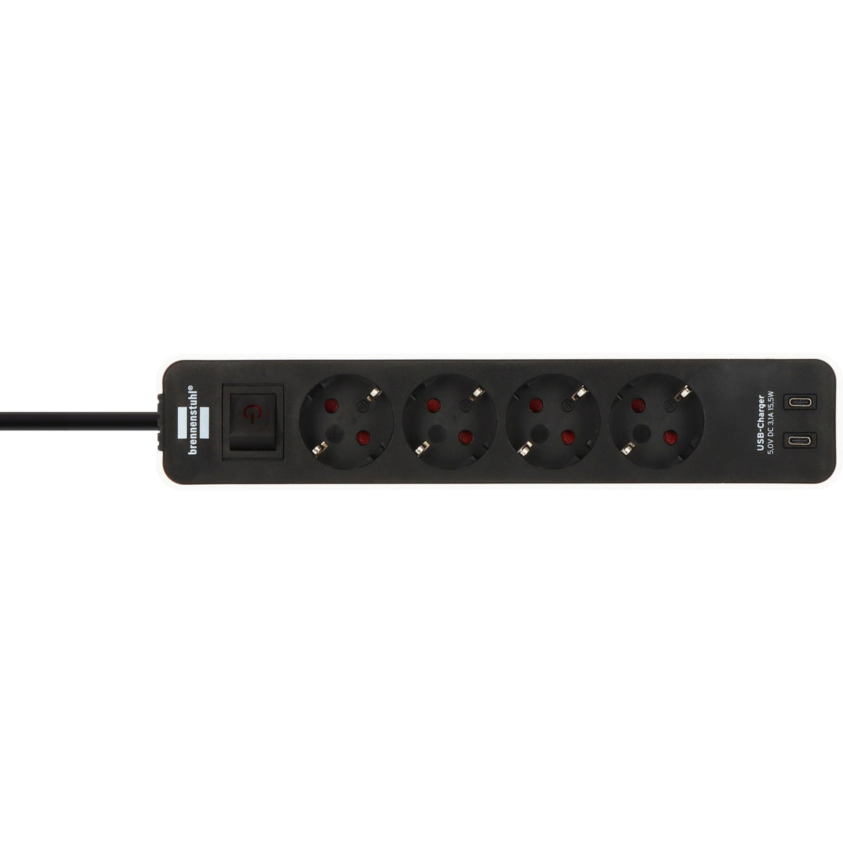 Brennenstuhl ecolor 4-voudige stekkerdoos met 2 usb-laadaansluitingen stekkerdoos (wit zwart, 2x usb-c)