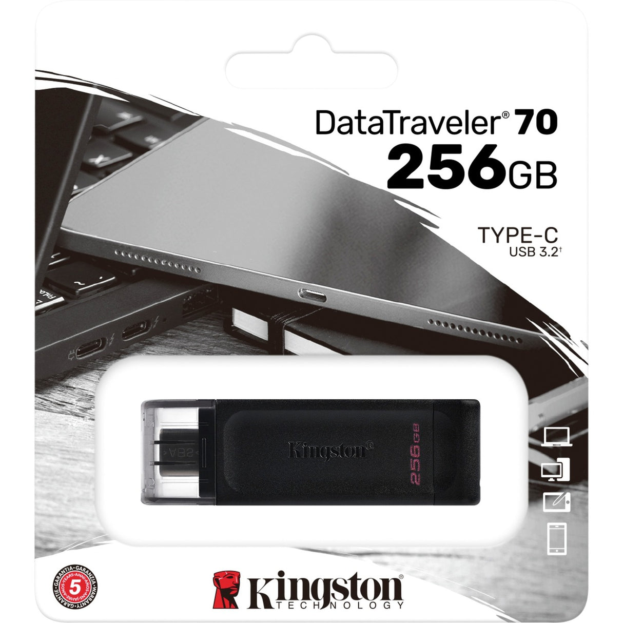 Kingston datatraveler 70 256 gb usb-stick (zwart, dt70 256gb, usb-c 3.2 gen 1)