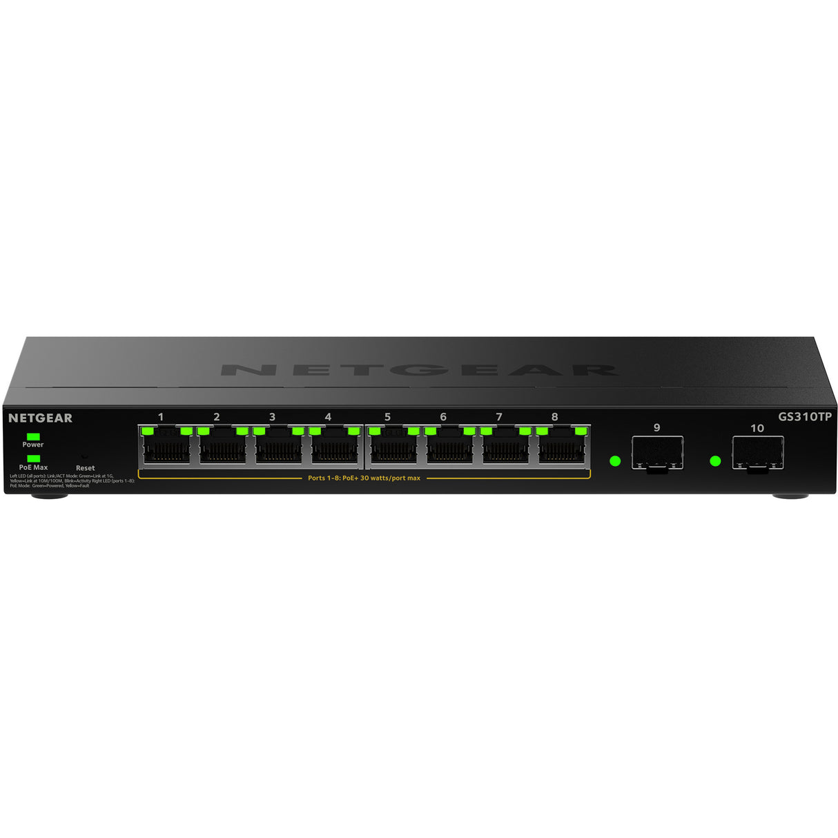 Netgear GS310TPv2 Switch (Black, 55W PoE Budget)