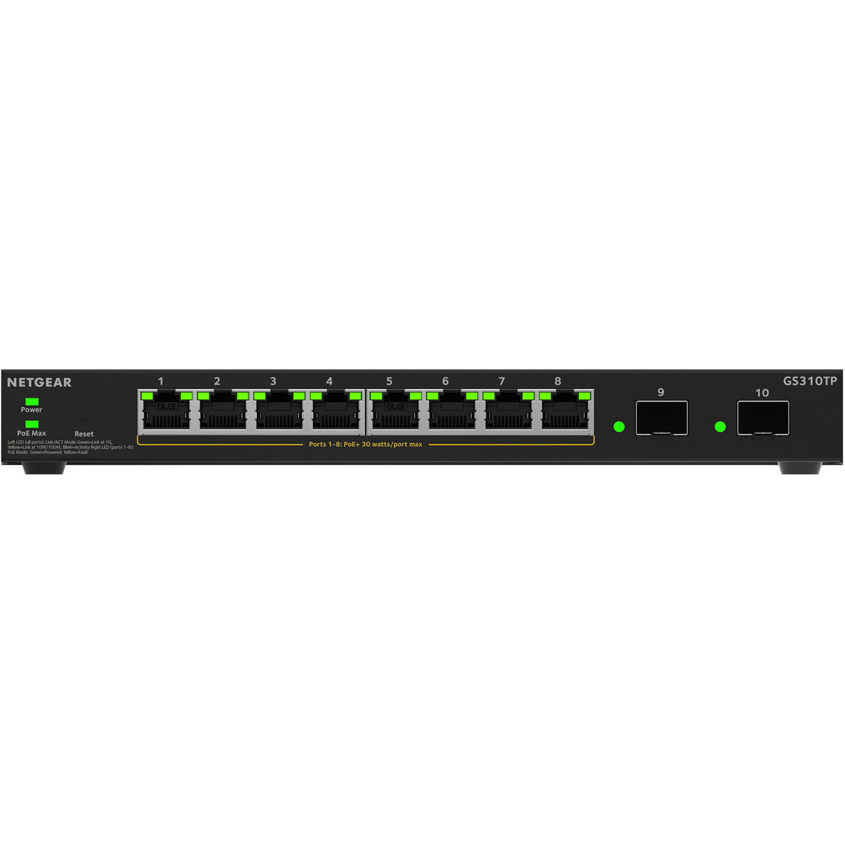 Netgear GS310TPv2 Switch (Black, 55W PoE Budget)
