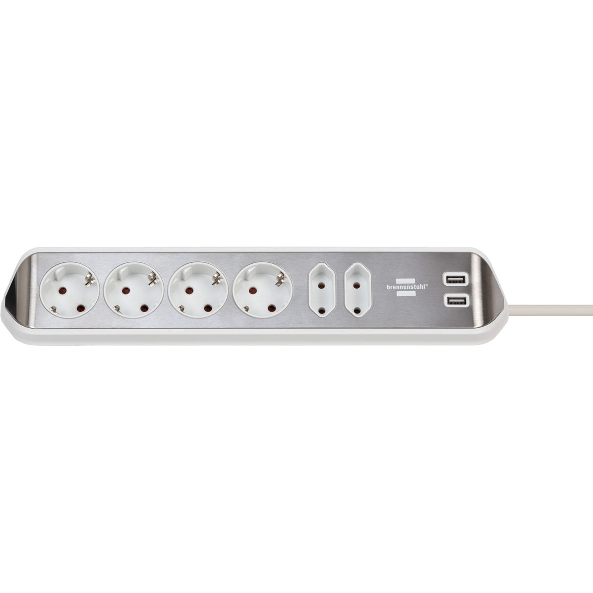 Brennenstuhl Estilo Corner Socket 4-way with USB Charging Function Power Strip (White Stainless Steel)