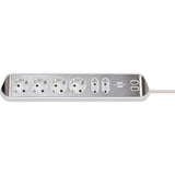 Brennenstuhl Estilo Corner Socket 4-way with USB Charging Function Power Strip (White Stainless Steel)
