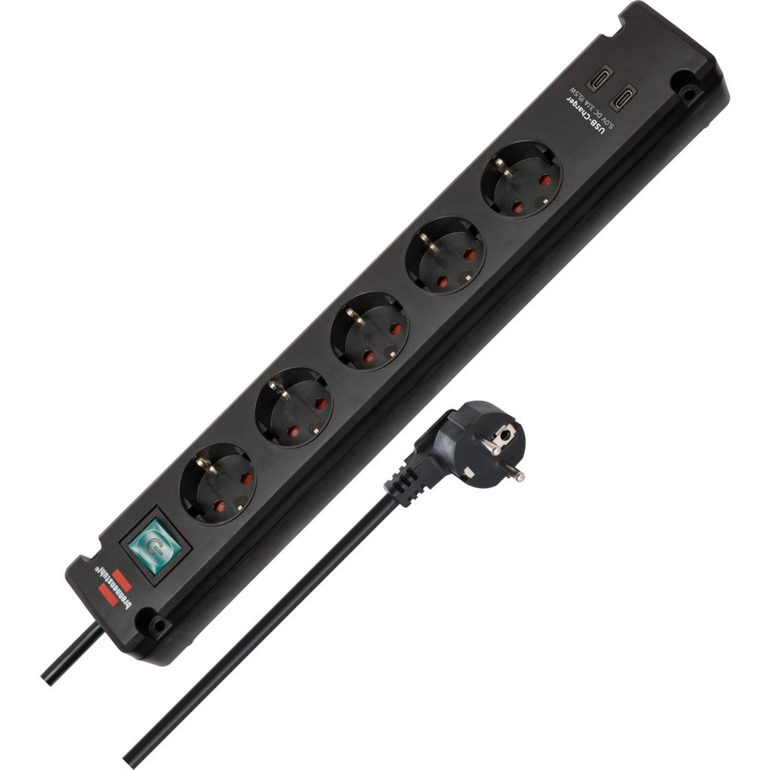 Brennerstuhl Bremounta power strip with 2 USB C charging sockets | 5-fold | black | 3m h05vv-f 3g1.5 - 1150660415