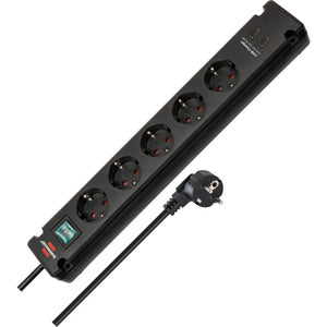 Brennerstuhl Bremounta power strip with 2 USB C charging sockets | 5-fold | black | 3m h05vv-f 3g1.5 - 1150660415
