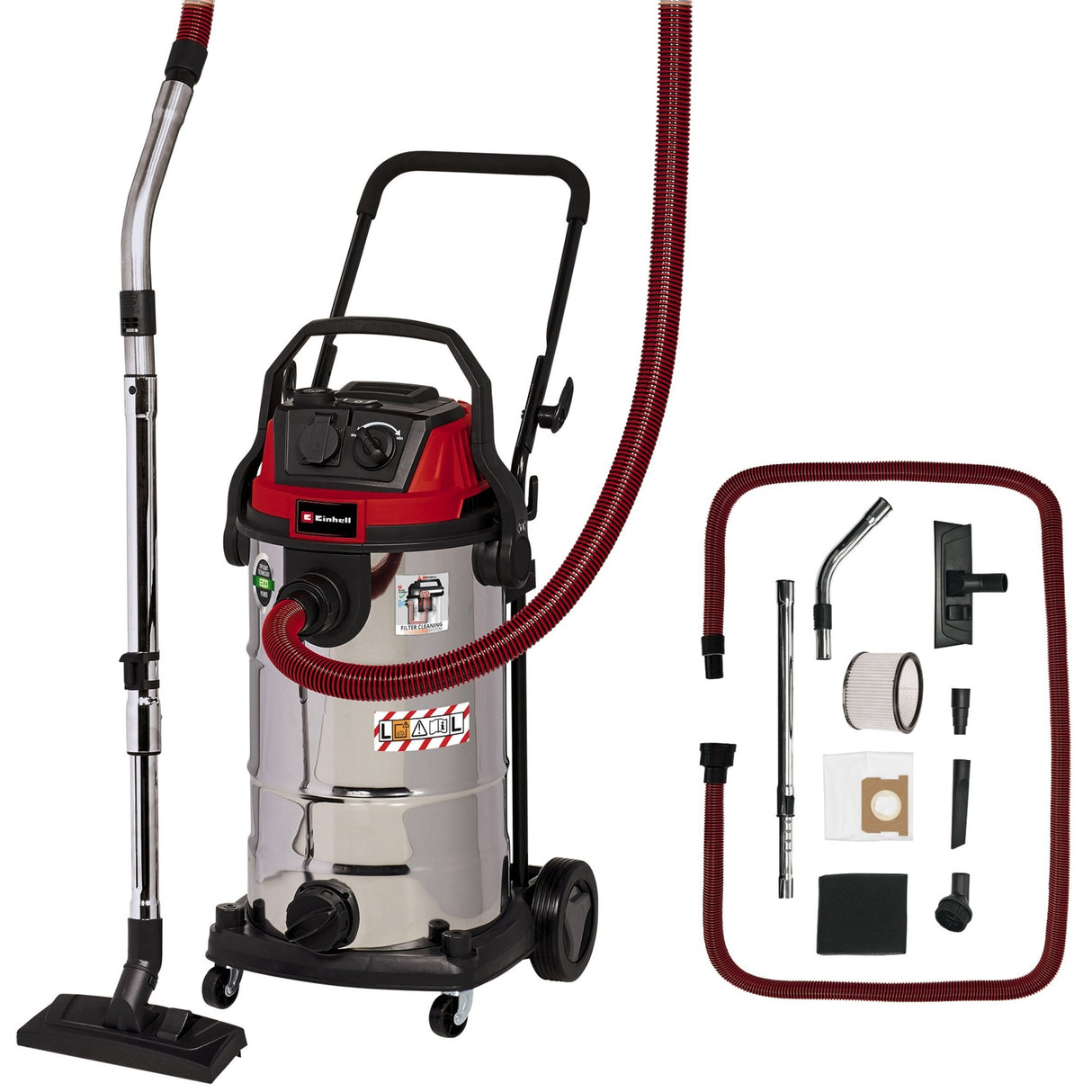 Einhell te-vc 2340 sacl våt- och torrdammsugare (vinröd rostfritt stål)