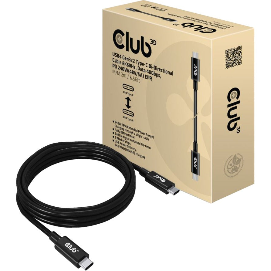 Club 3D USB4 GEN3X2 TYPE-C Obousměrný kabel, 2 metry