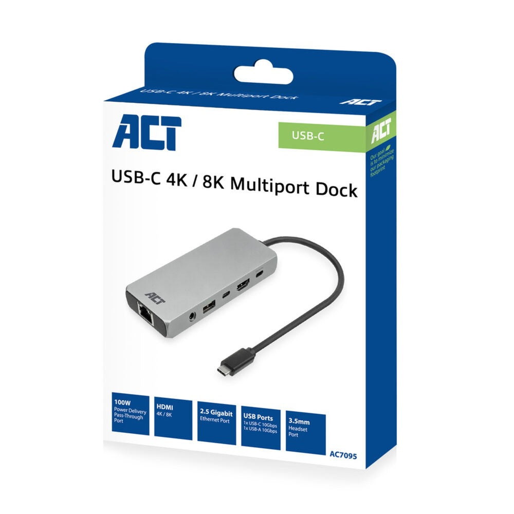 Act connectivity USB-C 4K 8K 60Hz docking station (grey)