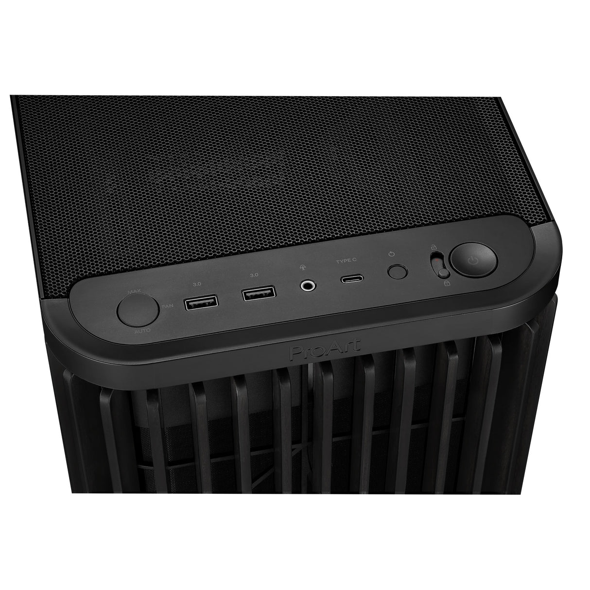 Asus proart pa401 wood edition - metal panel midi tower behuizing (zwart | 2x usb-a | 1x usb-c)
