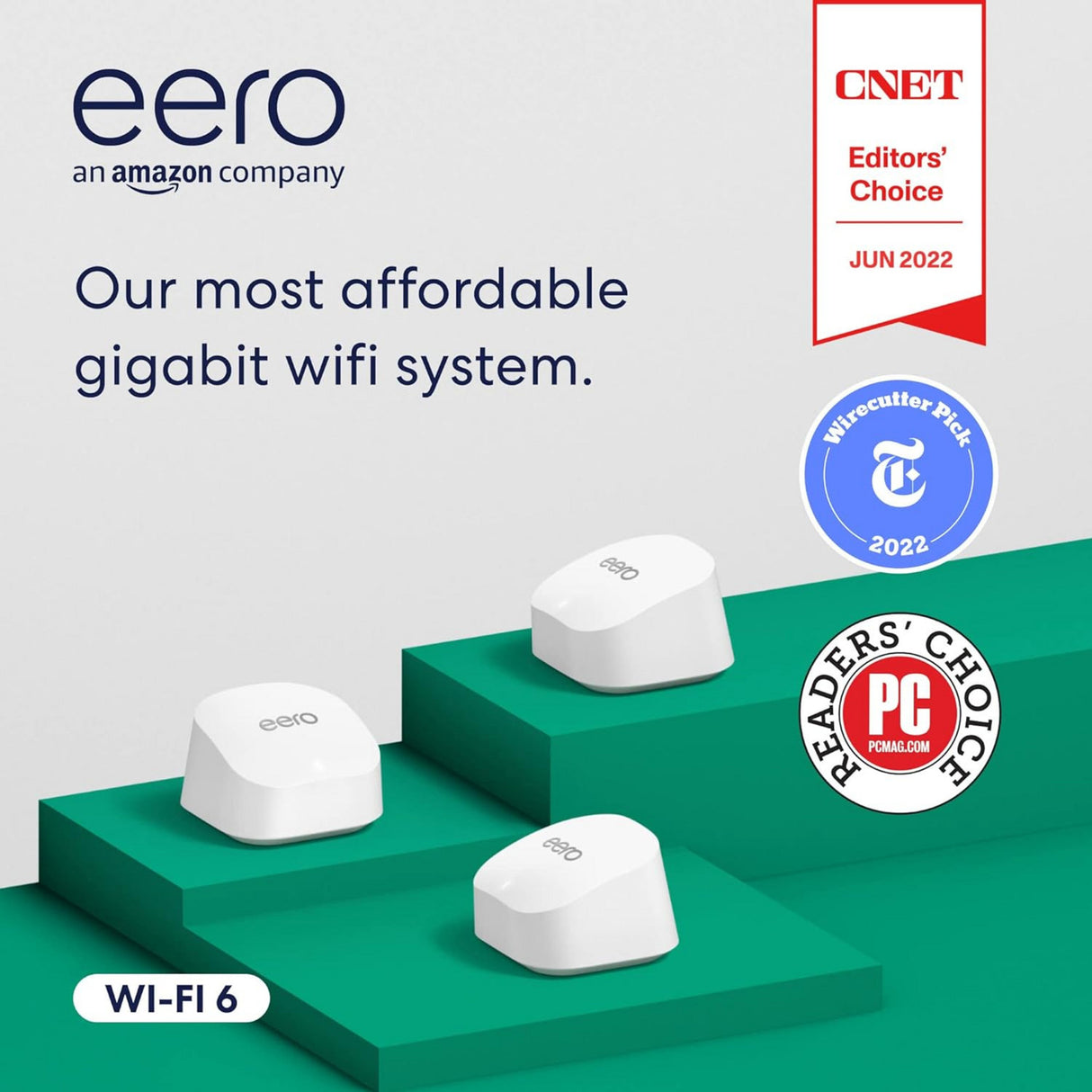 Eero 6+ mesh WiFi system, 3 mesh routers (white)