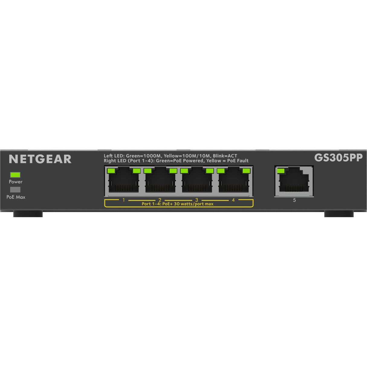 Netgear 5-ports gigabit ethernet poe+ unmanaged switch (gs3