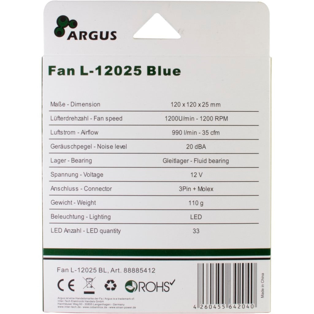 Inter-tech l-12025 120x120x25mm case fan (black, 120 x 120 x 25 mm)