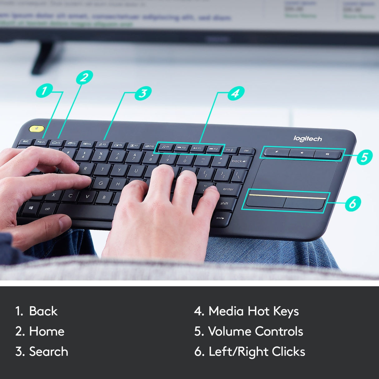 Clavier tactile sans fil Logitech K400 Plus
