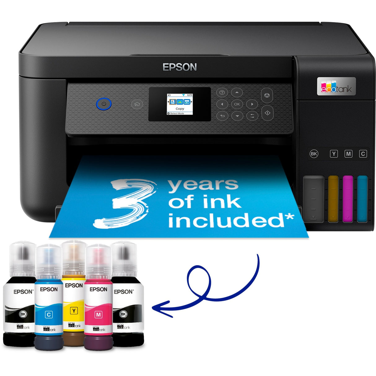 Epson EcoTank ET-2850 A4 Multifunction Wi-Fi Printer with Ink Tank All-in-One Inkjet Printer (Black, Scan, Copy, Wi-Fi, Up to 3 Years Ink Included)