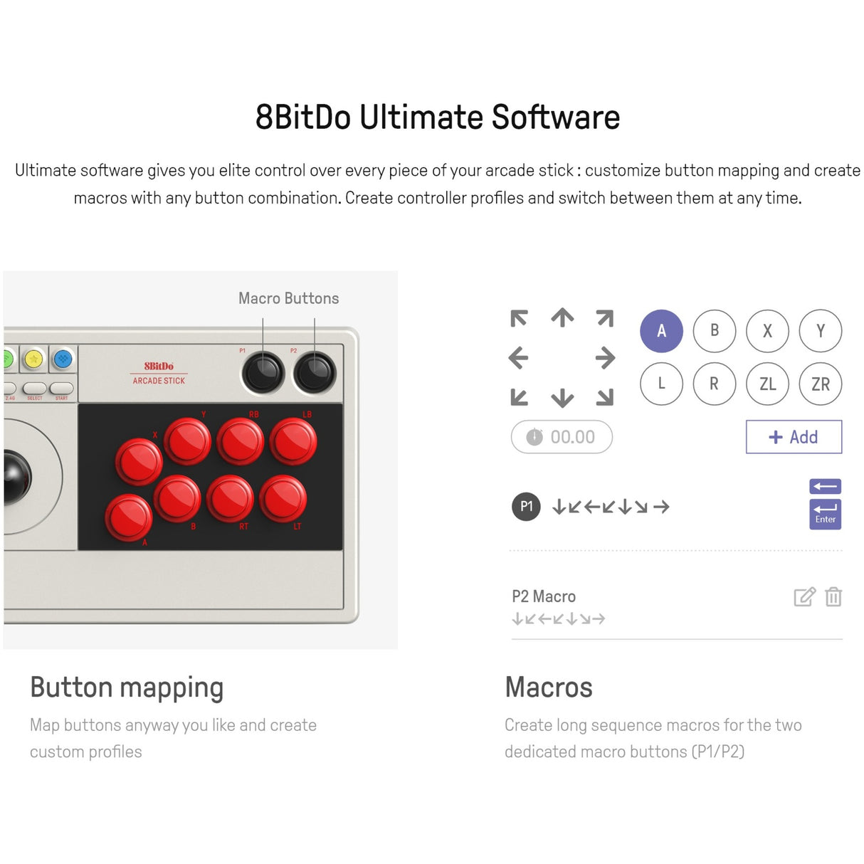 8Bitdo Arcade Stick Gamepad (Grey)