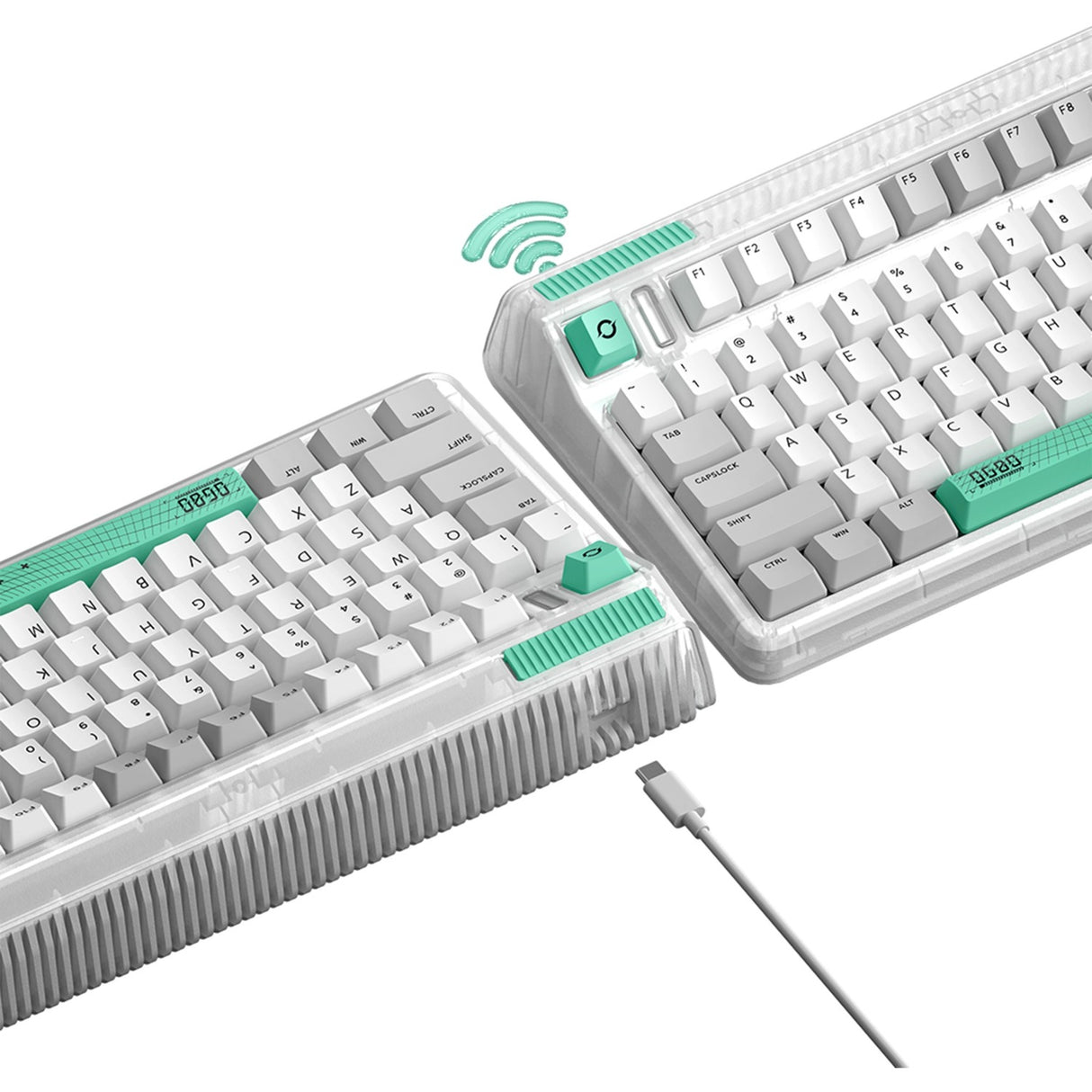 Iqunix OG80 Wormhole Wireless Mechanical Keyboard, Gaming Keyboard (Gray Green, US Layout, Cherry MX Brown, RGB LEDs, 80% (TKL), Hot-Swappable, PBT, 2.4GHz | Bluetooth 5.1 | USB-C)
