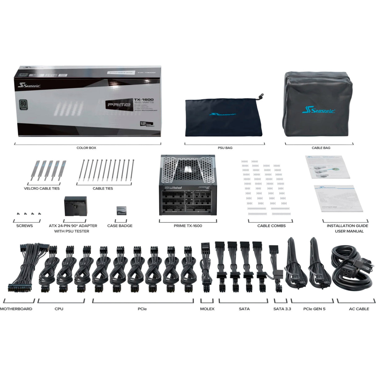 Seasonic Prime TX-1600 Modular 1600 Watt Power Supply (Black, 2x 12V-2x6, 6x PCIe)