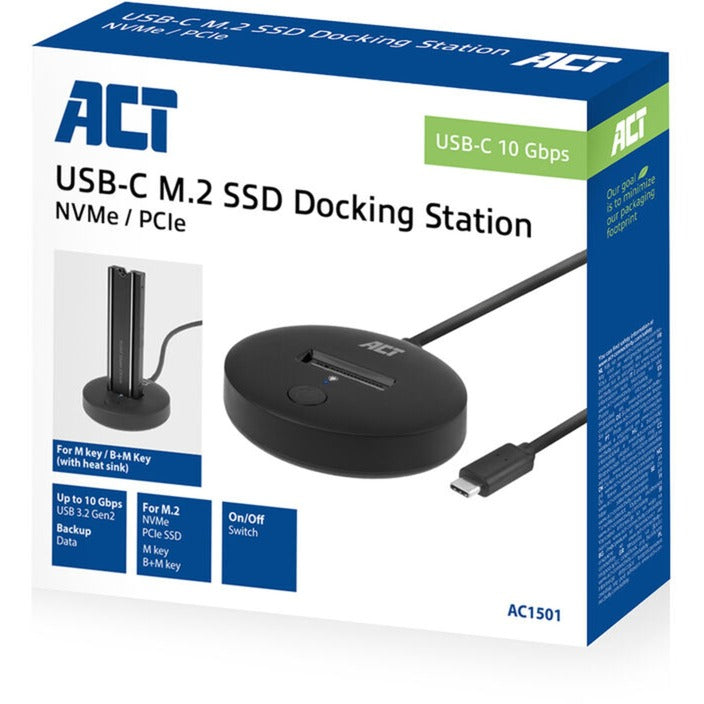 ACT Connectivity M.2 NVMe PCIe SSD Docking Station, USB-C 3.2 Gen2 (Black)
