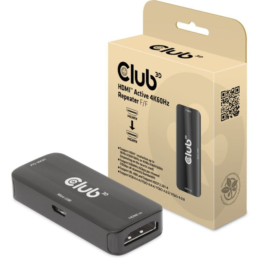 Club 3D HDMI active 4K60Hz repeater F-F (black)