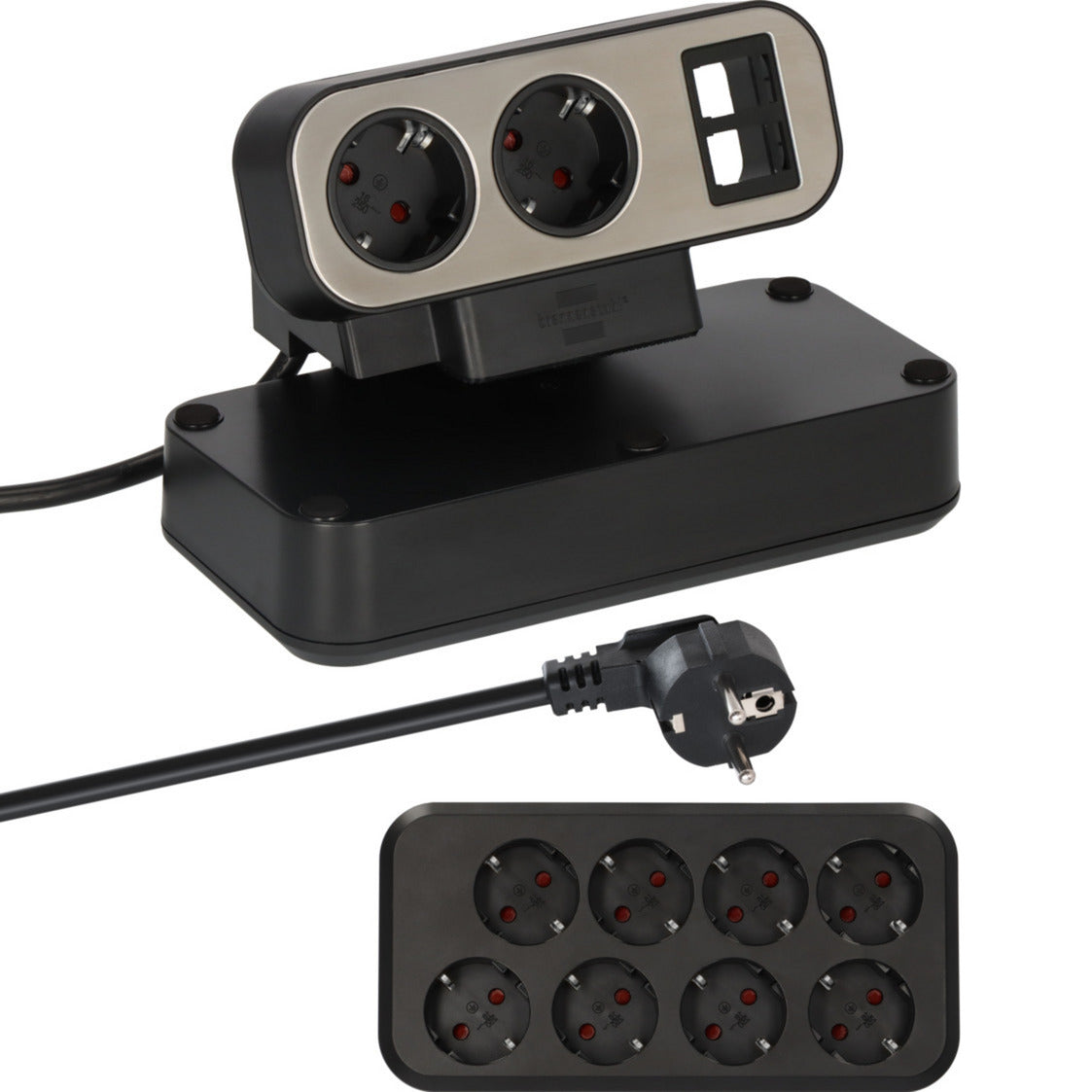 Brennerstuhl estilo duplex socket with switch socket (black silver, 2x slot for keystone modules)