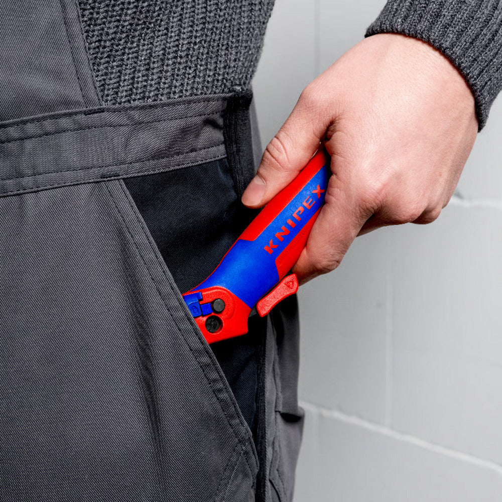 Scian cábla Knipex, le bróg sleamhnáin (gorm dearg)