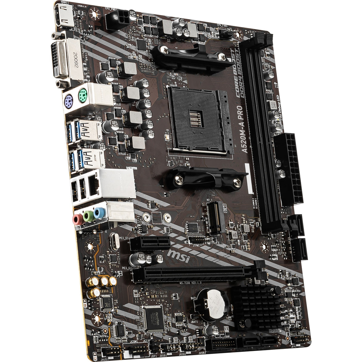 Msi a520m-a pro socket am4 motherboard (black grey, raid, gb-lan, sound, µatx)