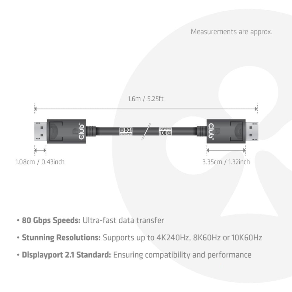 Club 3D DisplayPort 2.1 Bi-Directional Vesa DP80 certificeret
