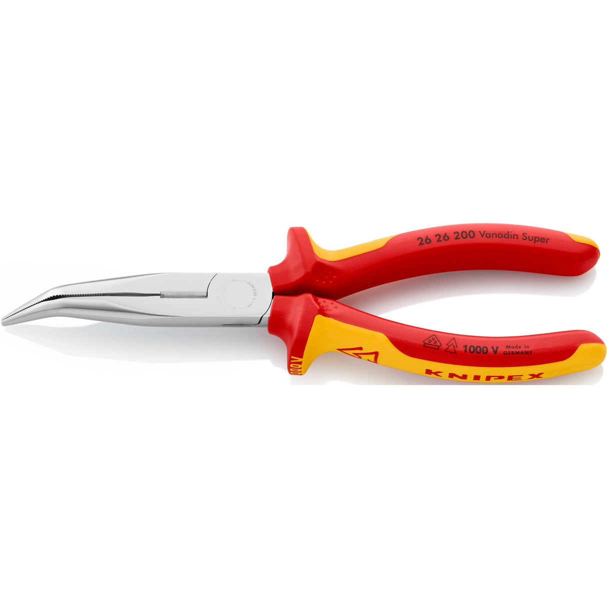 Knipex snipe nose pliers with cutting edge, chrome-plated, insulated, angled
