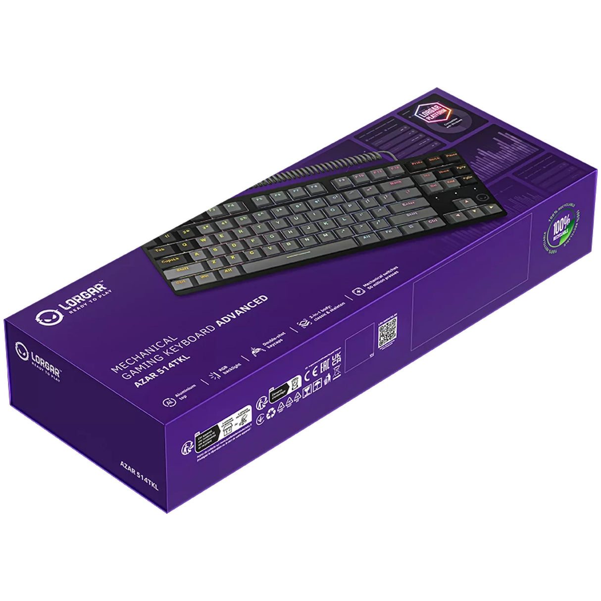 Lorgar azar 514tkl, gaming toetsenbord (zwart, us lay-out, logar dream, tkl, rgb)