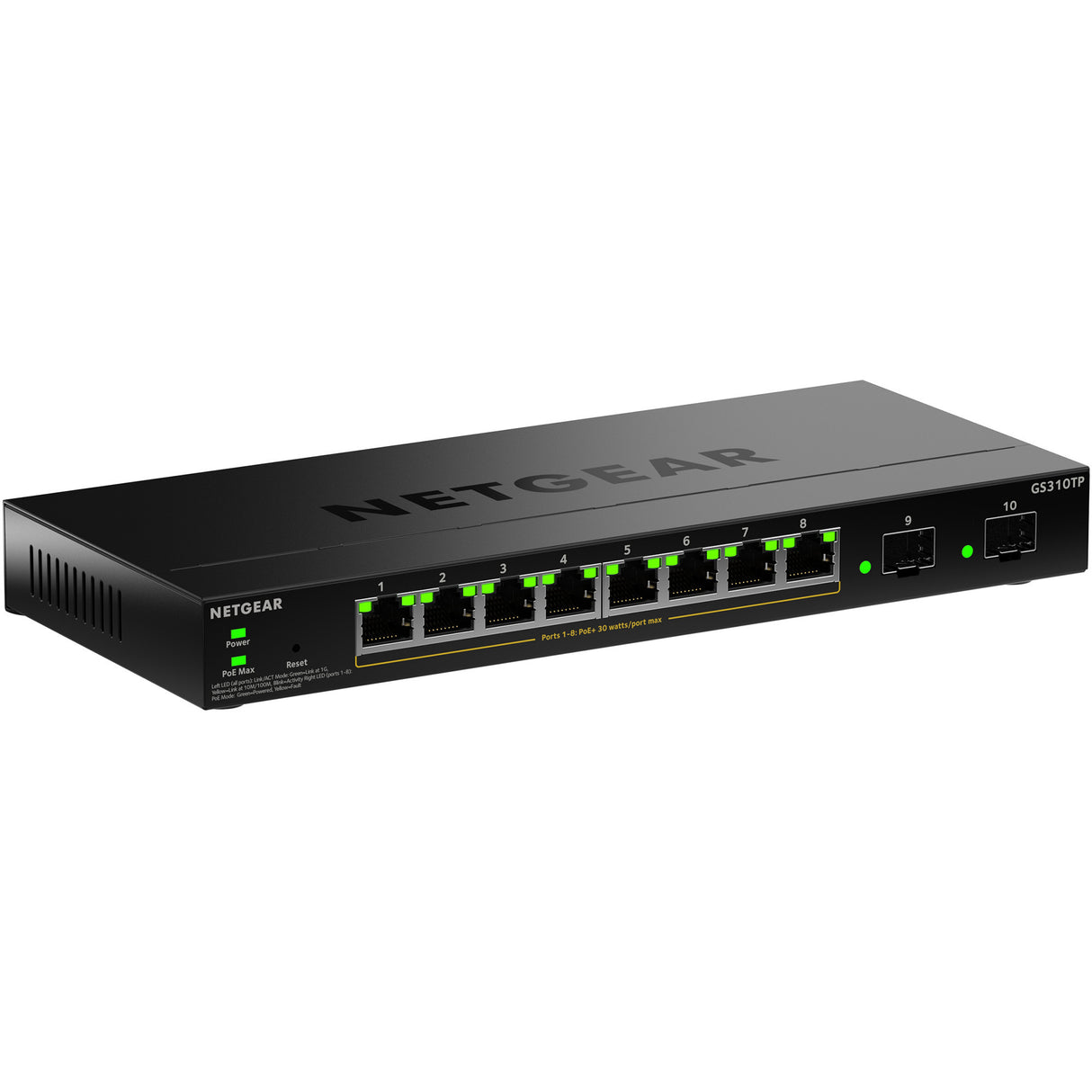 Netgear GS310TPv2 Switch (Black, 55W PoE Budget)