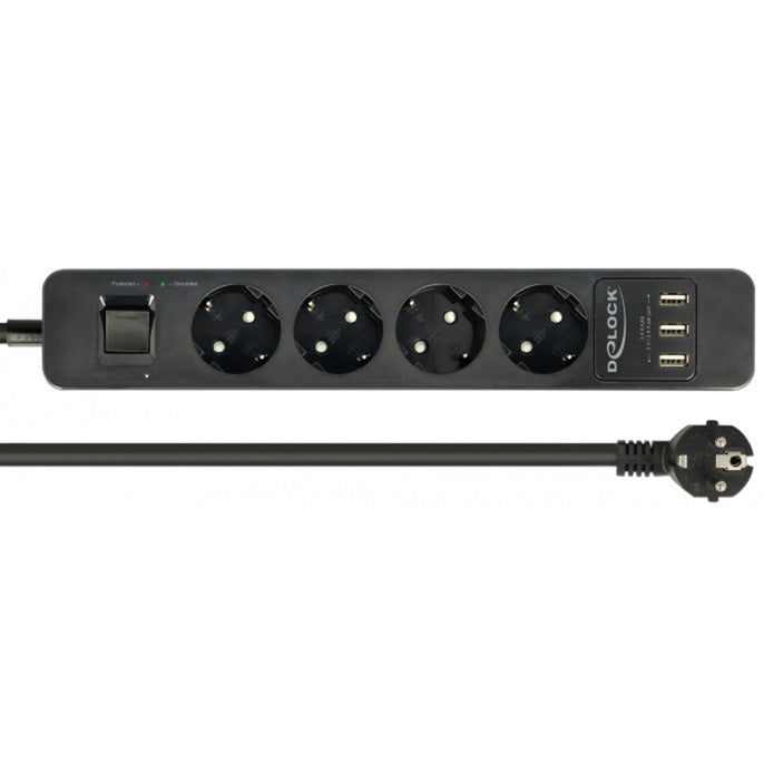 DeLOCK 4 krypčių maitinimo juosta su USB prievadais