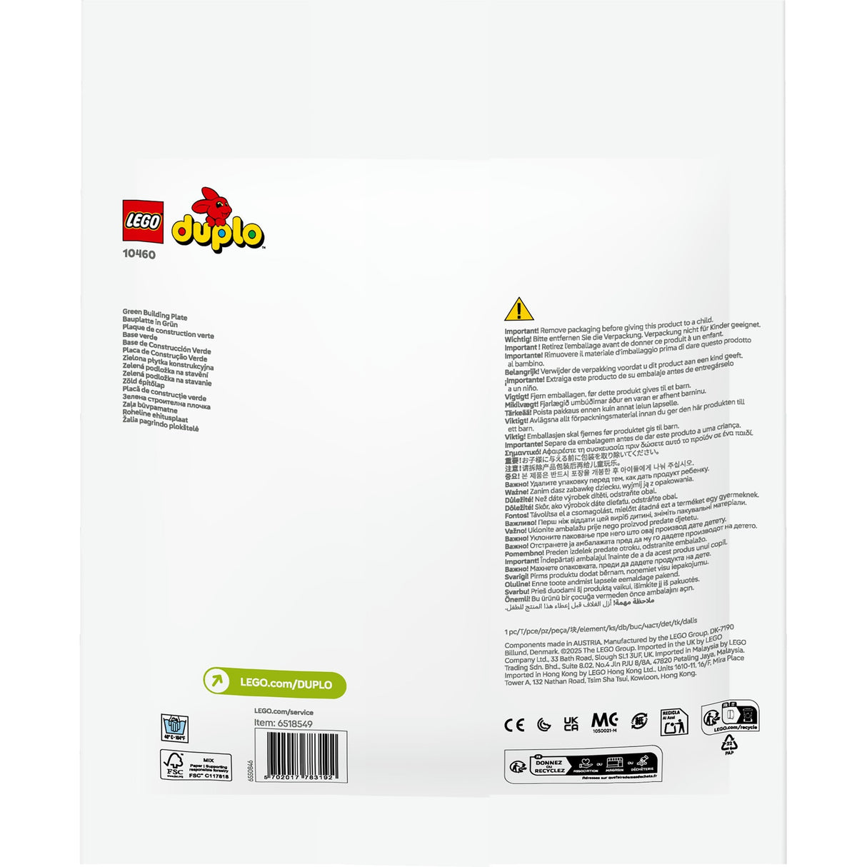 Lego duplo classic 10460 vihreä rakennuslevy