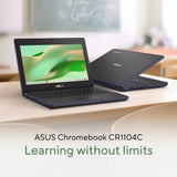Asus chromebook cr11 cr1104cta-ns0067 11.6 laptop (grijs | n150 | intel graphics | 4 gb | 32 gb emmc | touch)