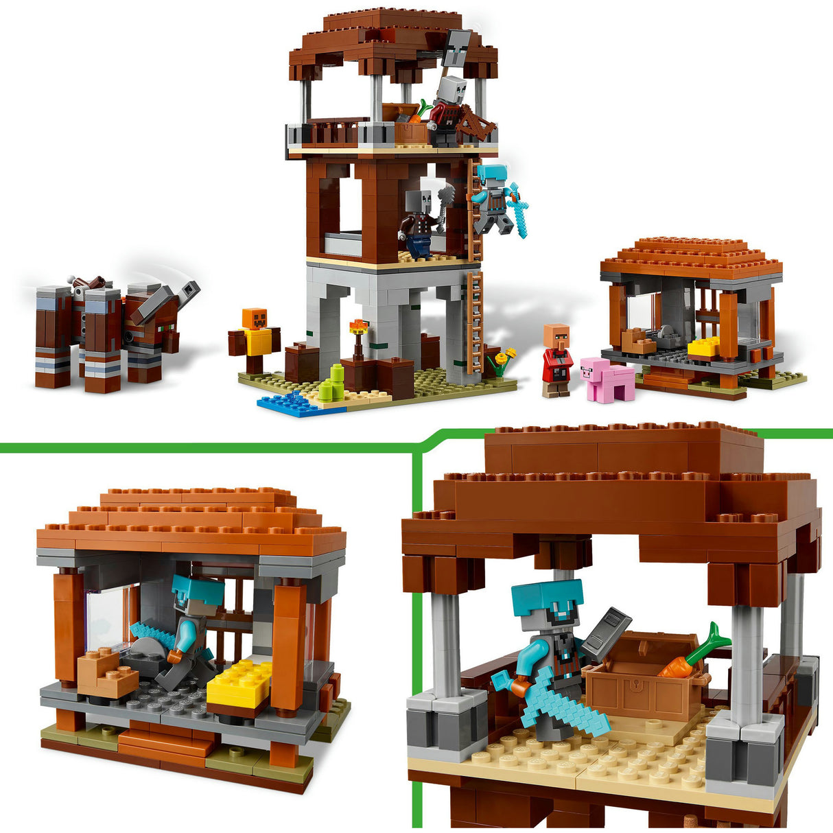 Lego 21278 minecraft, o posto avançado saqueador e destruidor