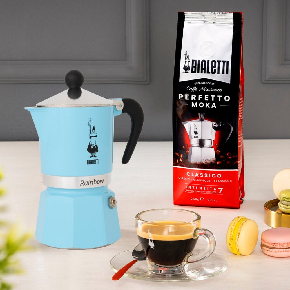 Bialetti Rainbow Espresso Maker (light blue, 6-cup)