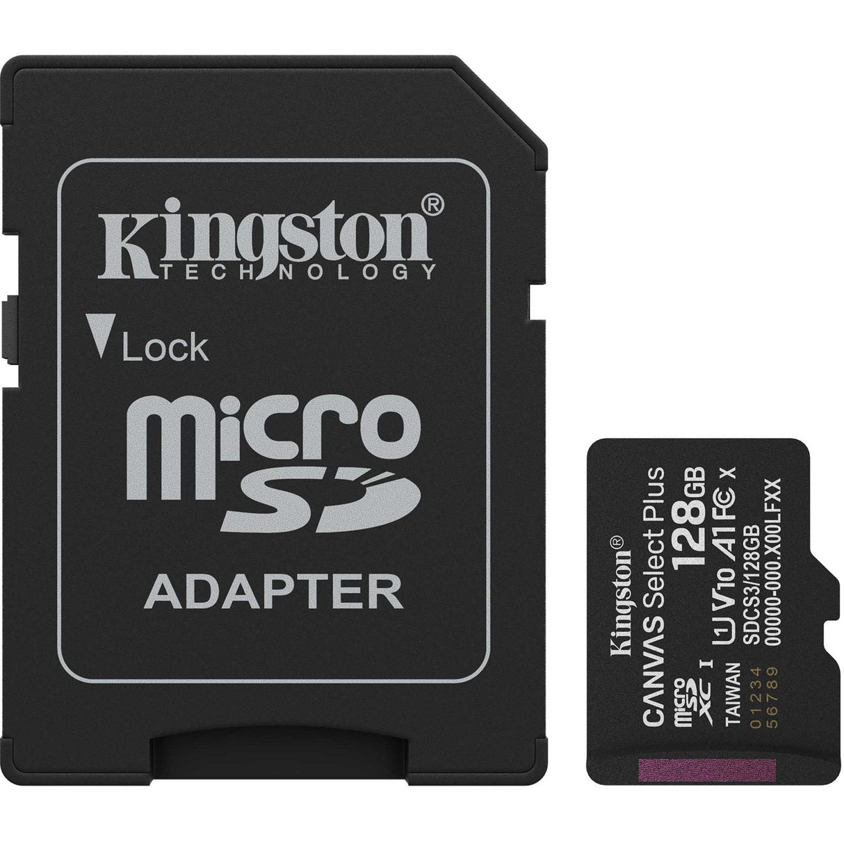 Kingston Canvas Select Plus 128 GB MicroSDXC memory card (black, UHS-I U1, Class 10, V10, incl. SD adapter)