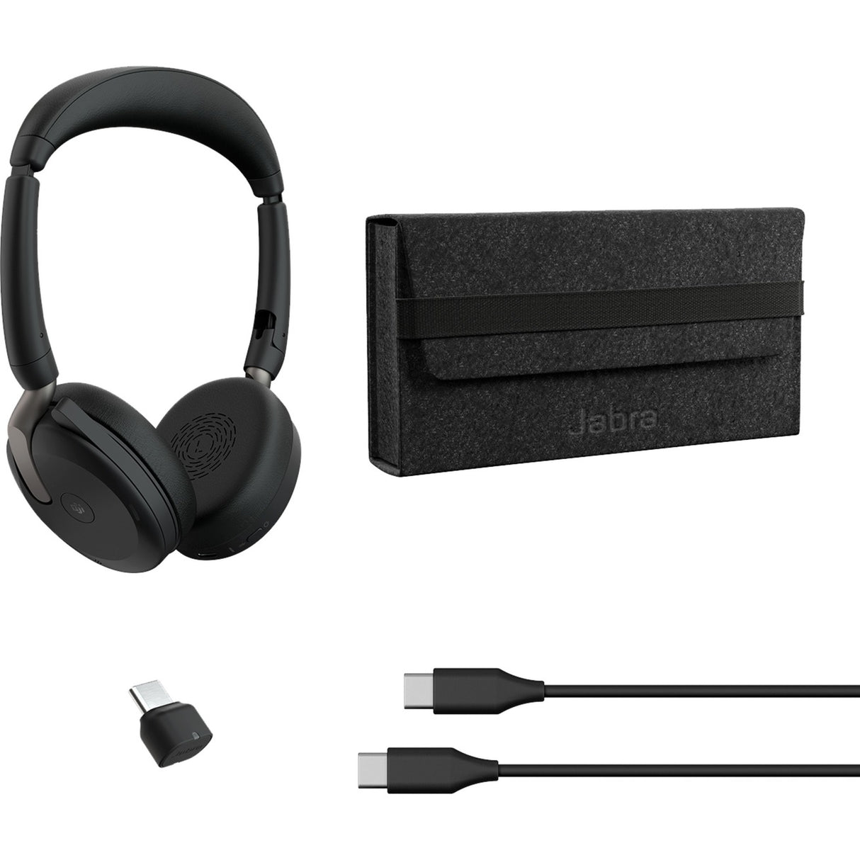 Jabra Evolve2 65 Flex Duo, MS On-Ear Headset (black, stereo, USB-C, Link380c, Microsoft Teams)